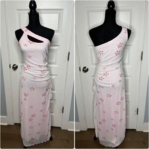 Taboo Y2K Vintage Pink Fairy Sparkle Glitter Formal Ruched Maxi Dress 90s